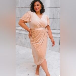 Ivy City Co Soft Peach Wrap Midi Dress